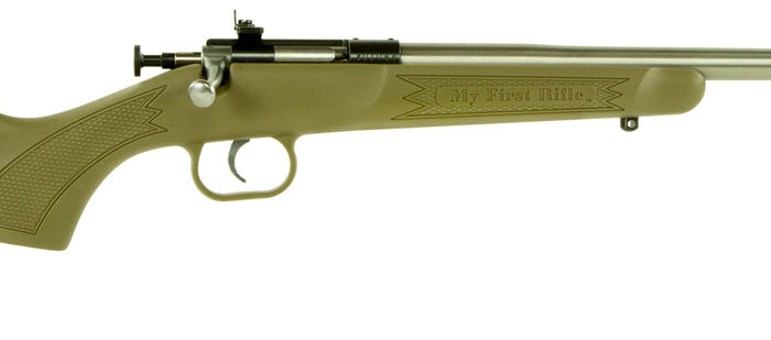 Crickett KSA2243 My First Rifle  Youth 22 LR 1rd 16.13" Stainless Steel Barrel, Blued Drilled & Tapped Receiver, Desert Tan w/Webbing Fixed Synthetic Stock, Right Hand