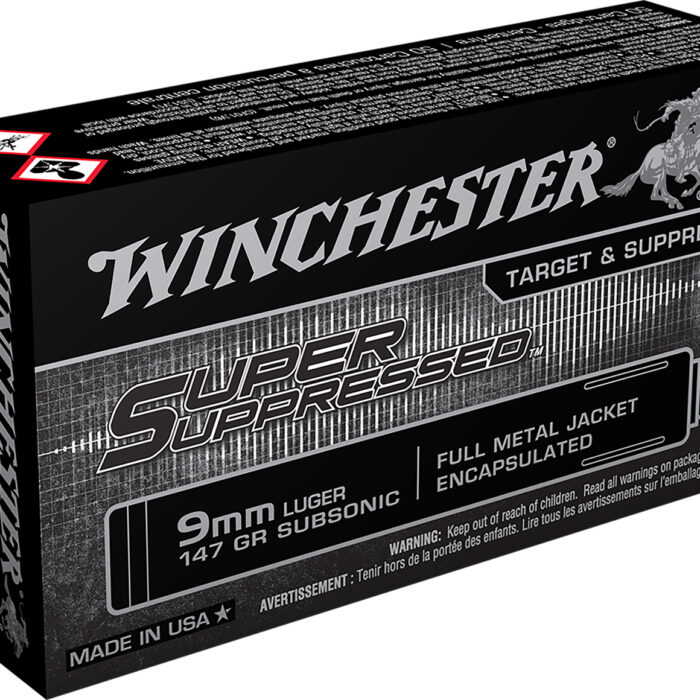 Winchester Ammo SUP9 Super Suppressed  9mmLuger Subsonic 147gr Encapsulated Full Metal Jacket 50 Per Box/10 Case