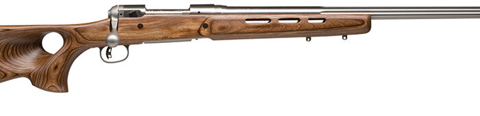 Savage Arms 18516 12 BTCSS Full Size 223 Rem 4+1 26" Matte Stainless Heavy Fluted Barrel, Matte Stainless Steel Receiver Drilled & Tapped, Satin Brown Thumbhole Laminate Stock, Right Hand