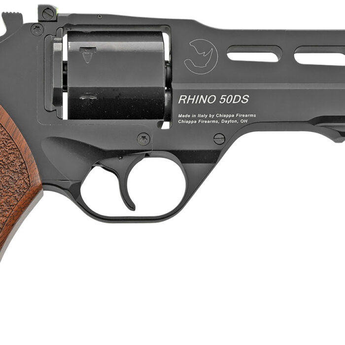 Chiappa Firearms 340220 Rhino 50DS  Small Frame 357 Mag 6 Shot, 5" Black Anodized Steel Vent Rib Barrel, Blued Steel Cylinder, Black Anodized Aluminum Frame, Walnut Grip, Concealed Hammer