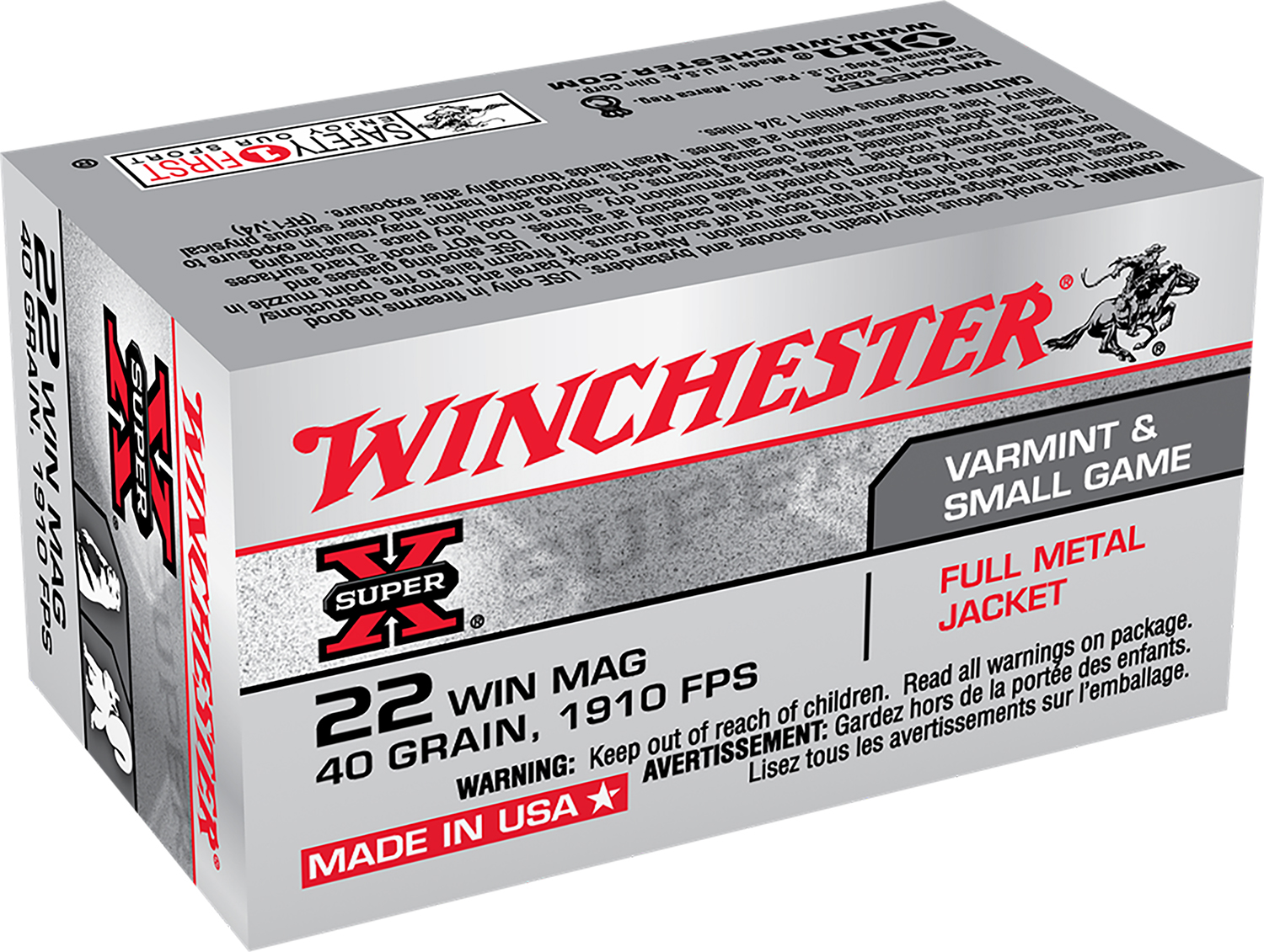 Winchester Ammo X22M Super X 22WMR 40gr Full Metal Jacket 50 Per Box/40 Case 3 Winchester Ammo X22M Super X 22WMR 40gr Full Metal Jacket 50 Per Box/40 Case