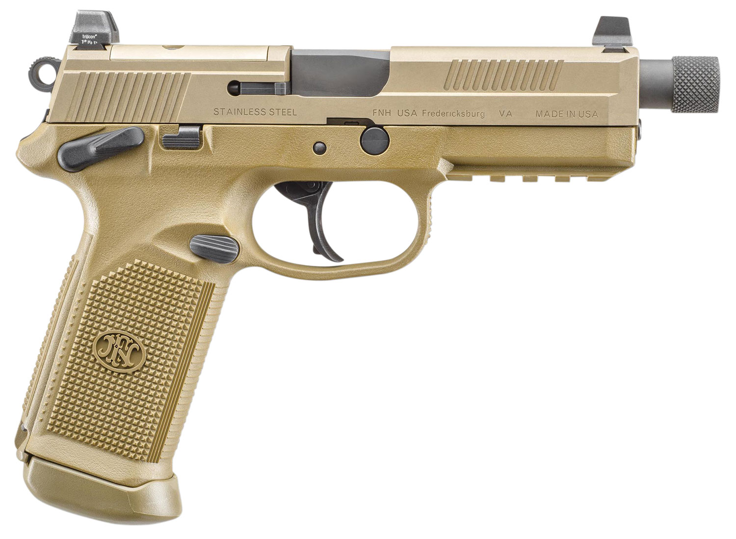 FN 66968 FNX Tactical 45 ACP 5.30" Threaded Barrel 15+1 , Flat Dark Earth , Manual Safety , Night Sights 3 FN 66968 FNX Tactical 45 ACP 5.30" Threaded Barrel 15+1 , Flat Dark Earth , Manual Safety , Night Sights