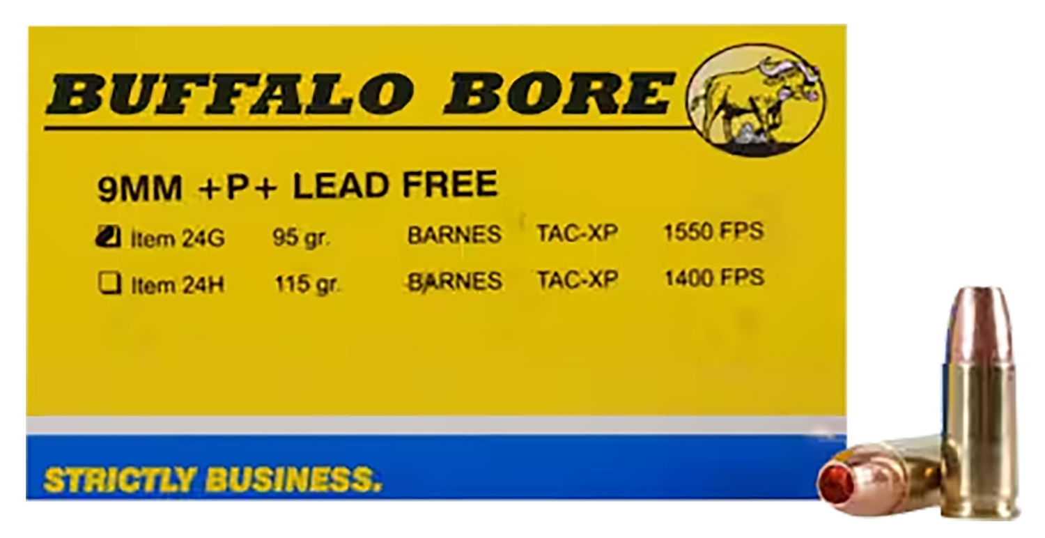 Buffalo Bore Ammunition 24G20 Buffalo-Barnes Strictly Business 9mmLuger +P+ 95gr Barnes TAC-XP Lead Free 20 Per Box/12 Case 3 Buffalo Bore Ammunition 24G20 Buffalo-Barnes Strictly Business 9mmLuger +P+ 95gr Barnes TAC-XP Lead Free 20 Per Box/12 Case