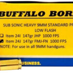 Buffalo Bore Ammunition 24J20 Subsonic Strictly Business 9mmLuger 147gr Full Metal Jacket Flat Nose 20 Per Box/12 Case 1 86242
