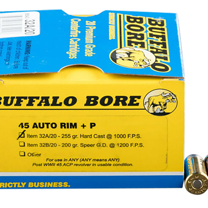 Buffalo Bore Ammunition 32A20 Personal Defense Strictly Business 45Auto Rim +P 255gr Hard Cast Flat Nose 20 Per Box/12 Case