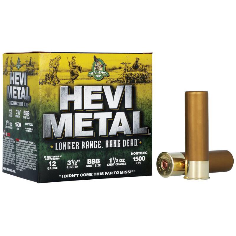 HEVI-Shot HEVI-Metal Longer Range Shotshell 12ga 3.5" 1-1/2 oz 1500 fps #BBB 25/ct 3 HEVI-Shot HEVI-Metal Longer Range Shotshell 12ga 3.5" 1-1/2 oz 1500 fps #BBB 25/ct