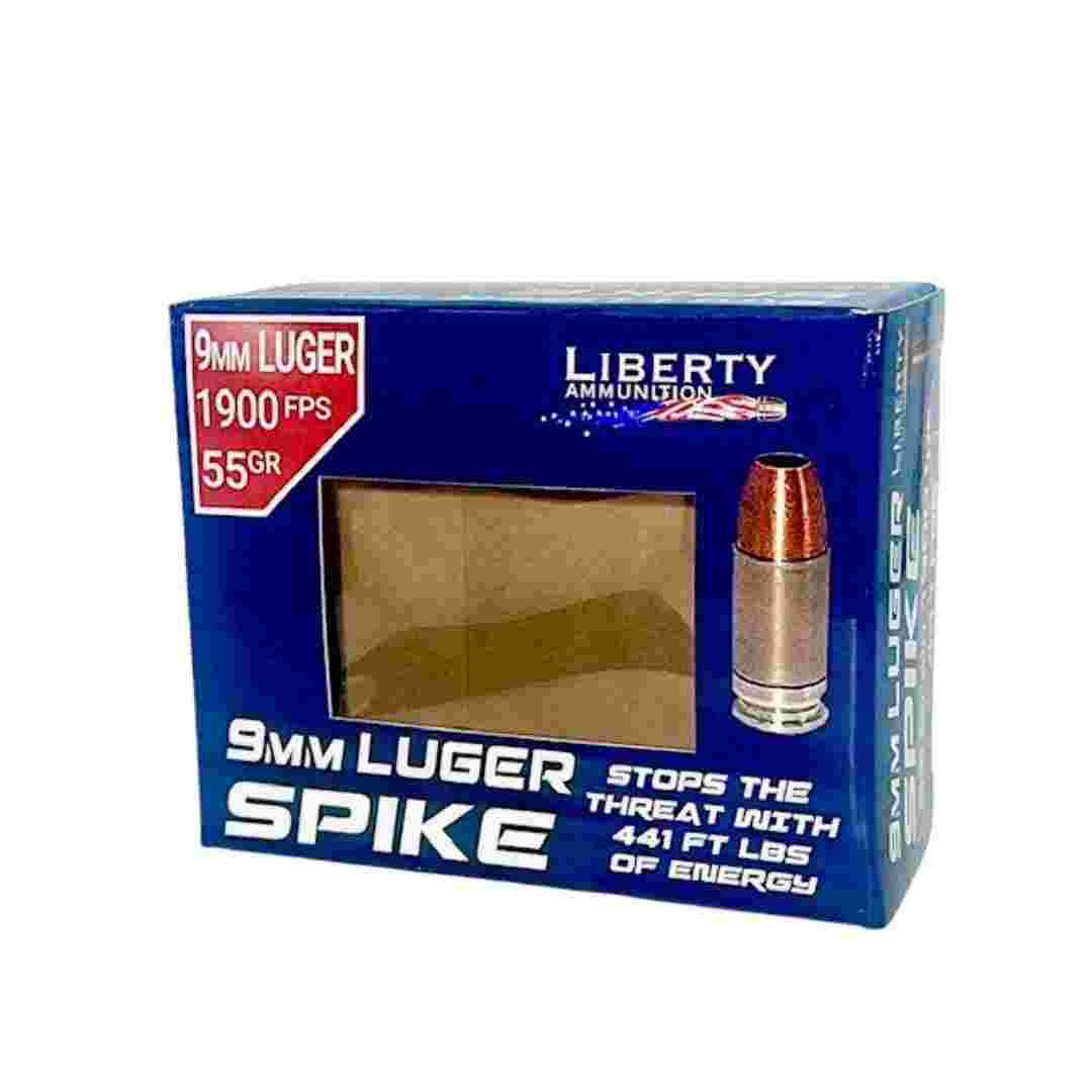 Liberty Spike Handgun Ammunition 9mm Luger 55gr HP 1900 fps 20/ct 3 Liberty Spike Handgun Ammunition 9mm Luger 55gr HP 1900 fps 20/ct