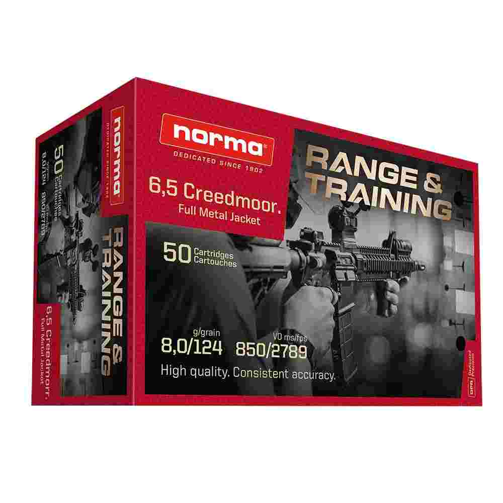 Norma Range & Training Rifle Ammunition 6.5 Creedmoor 124gr FMJ 2789 fps 50/ct 3 Norma Range & Training Rifle Ammunition 6.5 Creedmoor 124gr FMJ 2789 fps 50/ct