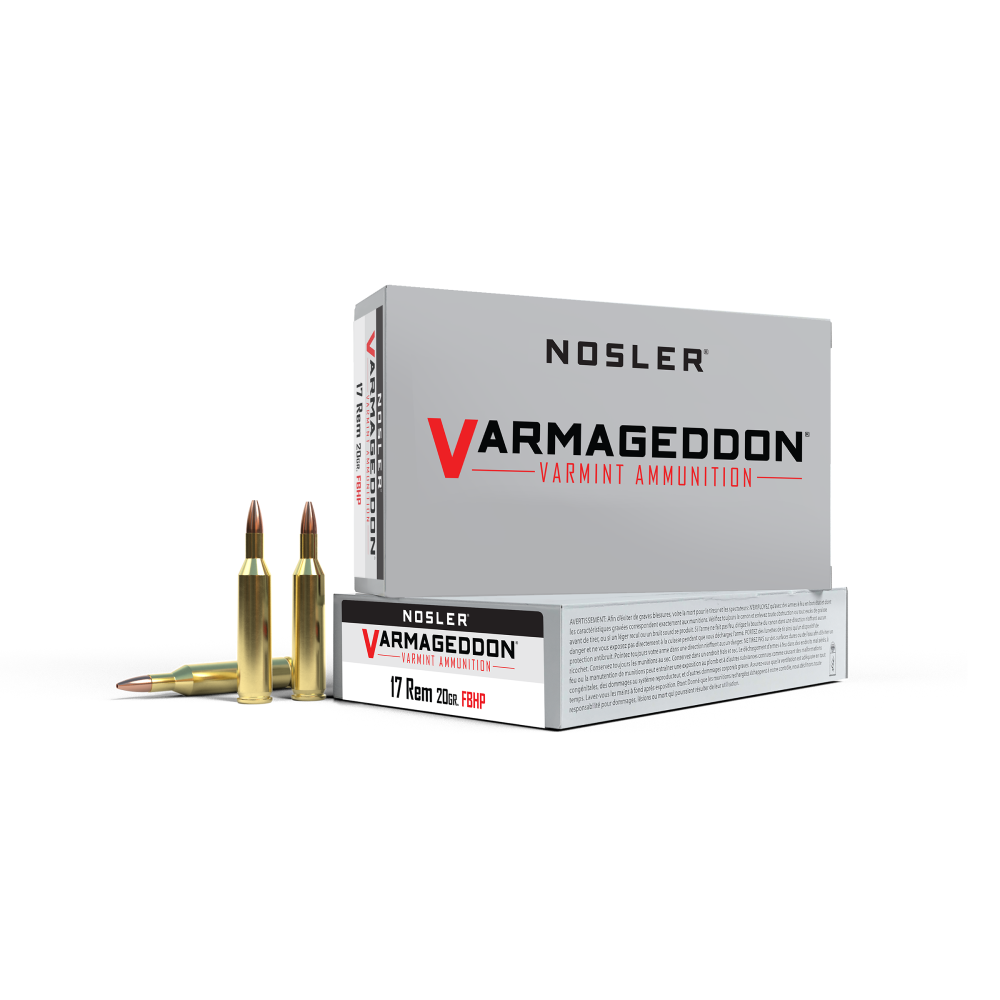 Nosler Varmegeddon Rifle Ammunition .17 Rem 20 gr FBHP 3550 fps 20/ct 3 Nosler Varmegeddon Rifle Ammunition .17 Rem 20 gr FBHP 3550 fps 20/ct