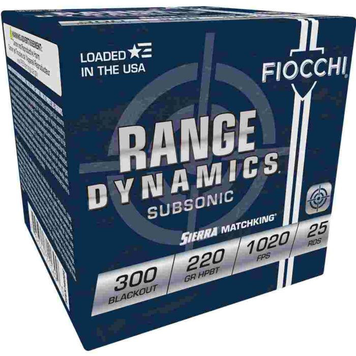 Fiocchi Range Dynamics Subsonic Sierra Matchking Rifle Ammunition .300 Blackout 220 gr HPBT 1020 fps 25/ct