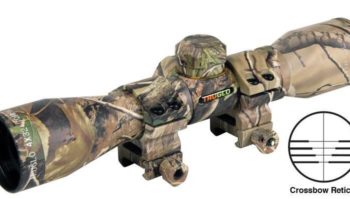 Truglo 4x32mm Compact Crossbow Scope with Weaver Style Rings - Crossbow Reticle Camo
