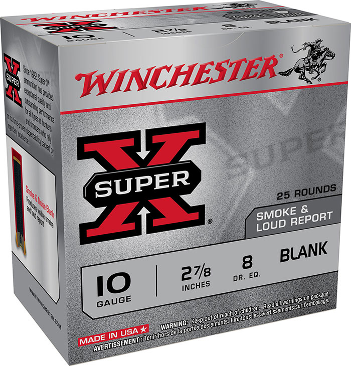 WINCHESTER 10 GA 2-7/8" SUPER-X BLANK – SMOKE & NOISE 25 RD/BX 10 BX/CS 3 WINCHESTER 10 GA 2-7/8" SUPER-X BLANK – SMOKE & NOISE 25 RD/BX 10 BX/CS