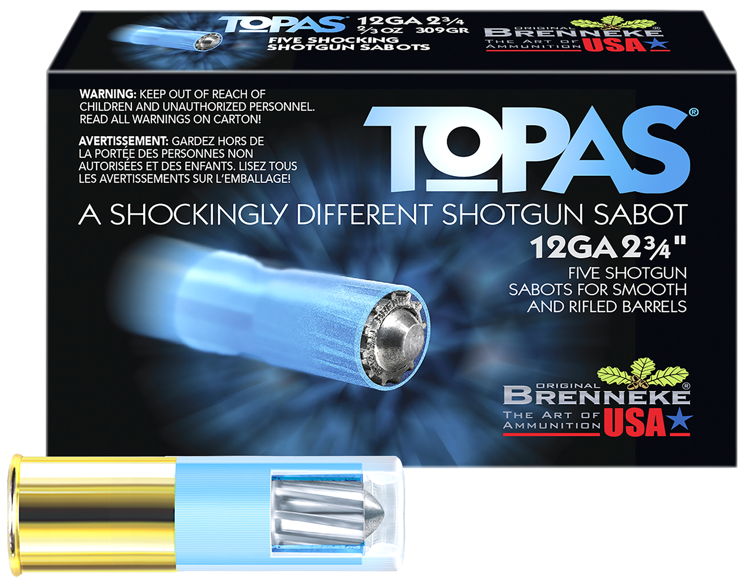Brenneke SL122TOP TOPAS 12Gauge 2.75" 2/3oz Sabot Slug Shot 5 Per Box/50 Case 3 Brenneke SL122TOP TOPAS 12Gauge 2.75" 2/3oz Sabot Slug Shot 5 Per Box/50 Case