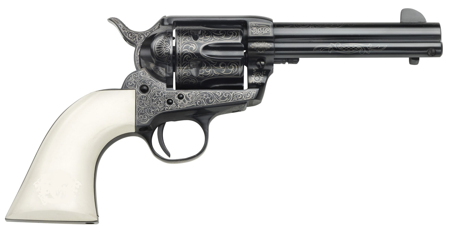 Taylors & Company 200056 1873 Cattleman Outlaw Legacy 45 Colt (LC) Caliber with 4.75" Barrel, 6rd Capacity Cylinder, Overall Blued Engraved Finish Steel & Ivory Synthetic Grip 3 Taylors & Company 200056 1873 Cattleman Outlaw Legacy 45 Colt (LC) Caliber with 4.75" Barrel, 6rd Capacity Cylinder, Overall Blued Engraved Finish Steel & Ivory Synthetic Grip