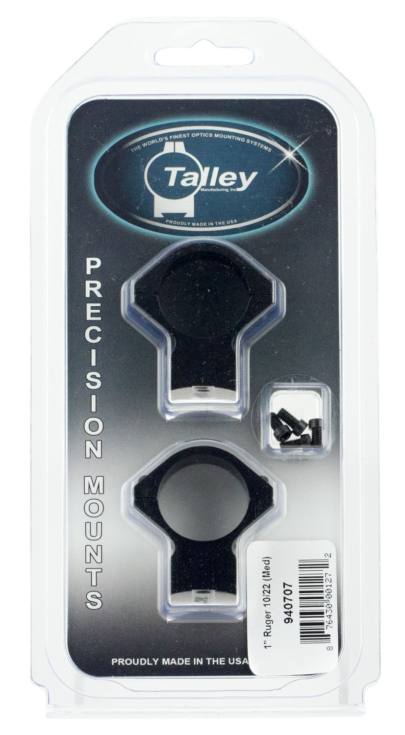 Talley 940707 Scope Mount/Ring Combo Black Anodized 1" Tube Ruger 10/22 Medium Rings 3 Talley 940707 Scope Mount/Ring Combo Black Anodized 1" Tube Ruger 10/22 Medium Rings