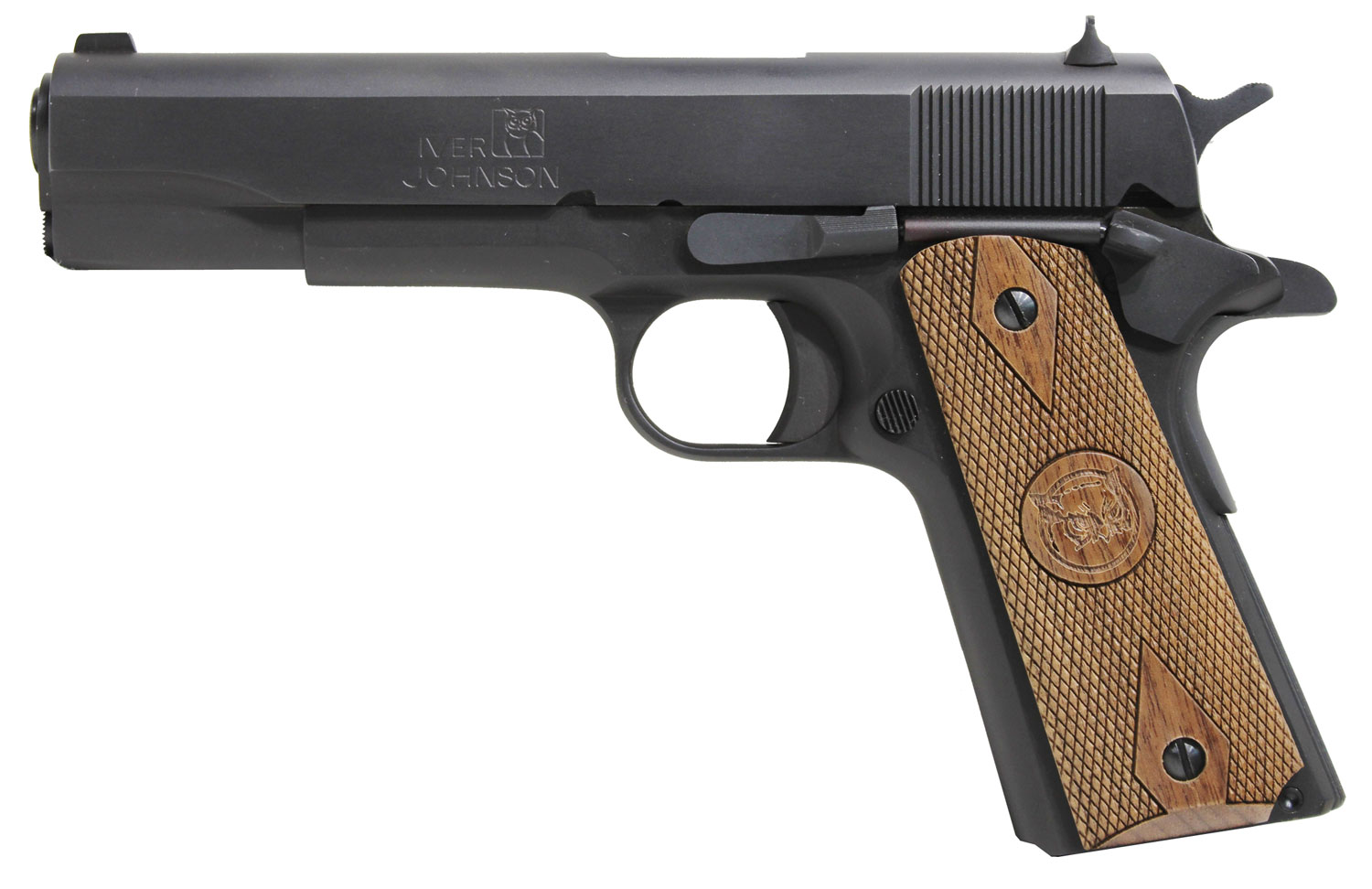 Iver Johnson Arms 1911A19 1911 A1 9mm Luger 9+1 5" Black Steel Barrel, Matte Black Serrated Steel Slide, Matte Black Steel Frame w/Beavertail, Checkered Double Diamond Walnut Grip 3 Iver Johnson Arms 1911A19 1911 A1 9mm Luger 9+1 5" Black Steel Barrel, Matte Black Serrated Steel Slide, Matte Black Steel Frame w/Beavertail, Checkered Double Diamond Walnut Grip