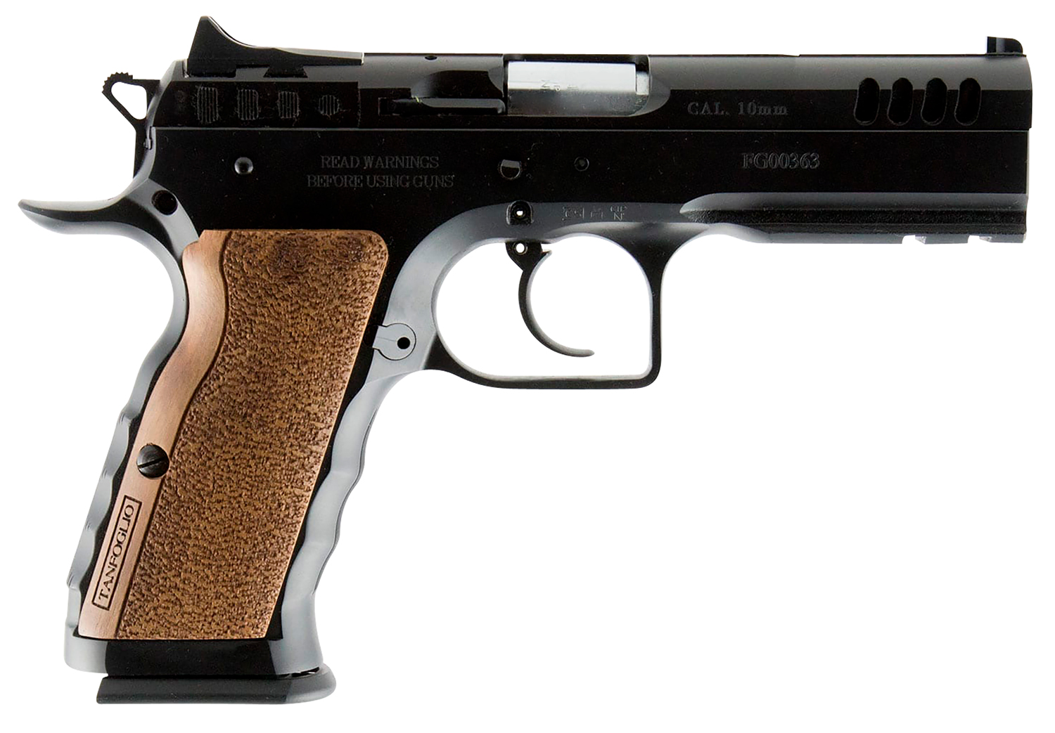 Tanfoglio IFG TFSTOCKI10 Defiant Stock I 10mm Auto Caliber with 4.50" Barrel, 13+1 Capacity, Overall Black Finish Steel, Picatinny Rail/Beavertail Frame, Serrated Slide & Wood Grip 3 Tanfoglio IFG TFSTOCKI10 Defiant Stock I 10mm Auto Caliber with 4.50" Barrel, 13+1 Capacity, Overall Black Finish Steel, Picatinny Rail/Beavertail Frame, Serrated Slide & Wood Grip