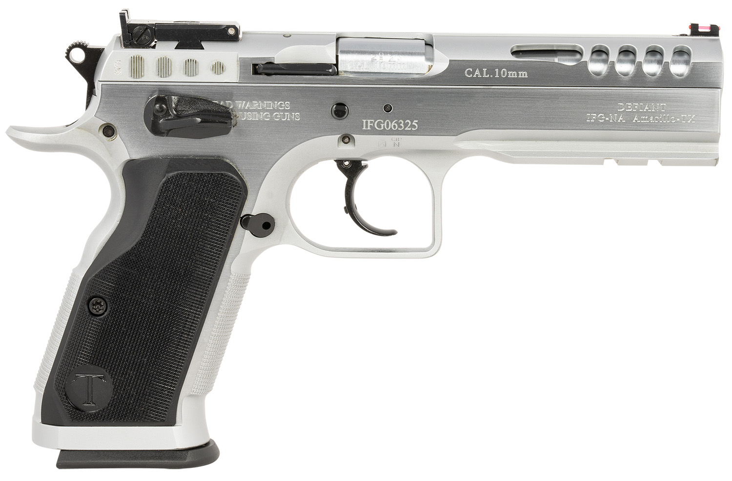 Tanfoglio IFG TFSTOCKM10 Defiant Stock Master 10mm Auto 13+1 4.75" Hard Chrome Steel/Aluminum Grip 3 Tanfoglio IFG TFSTOCKM10 Defiant Stock Master 10mm Auto 13+1 4.75" Hard Chrome Steel/Aluminum Grip