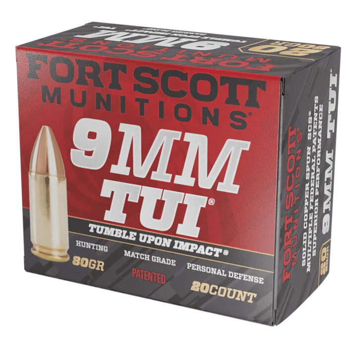 Fort Scott Munitions 9MM080SCV Tumble Upon Impact (TUI)  9mmLuger 80gr Solid Copper Spun 20 Per Box/25 Case