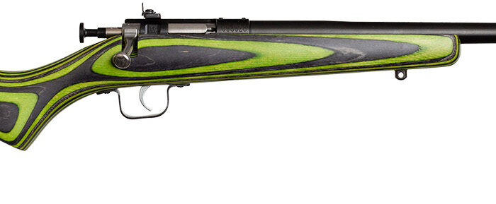 Crickett KSA2231 Youth  22 LR 1rd 16.12" Blued Barrel & Receiver, Fixed Front/Adjustable Rear Peep Sights, Green/Black Laminate Stock w/11.5" LOP, Rebounding Firing Pin Safety