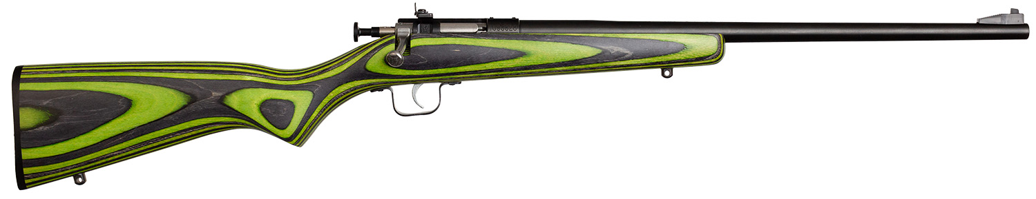 Crickett KSA2231 Youth  22 LR 1rd 16.12" Blued Barrel & Receiver, Fixed Front/Adjustable Rear Peep Sights, Green/Black Laminate Stock w/11.5" LOP, Rebounding Firing Pin Safety