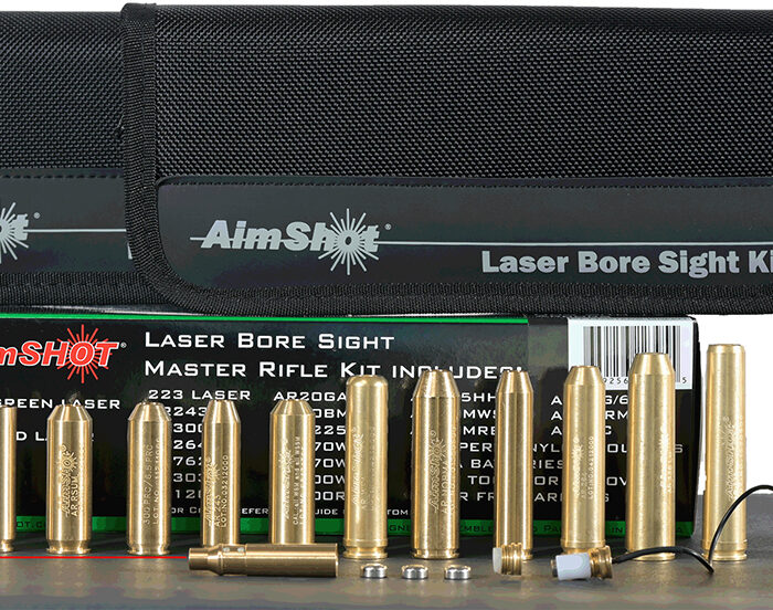 AimShot  Master Kit  Multi-Caliber Bore Sight with Red 650nM Laser, Uses L736 Button Cell Batteries & 2 AAA Batteries for Battery Pack for Rifles (Batteries Not Included)