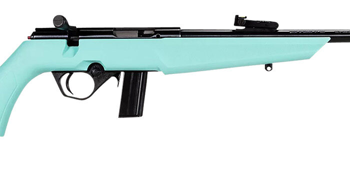 Rossi  RB22  Compact 22 LR 10+1, 16" Matte Black Button Rifled Free Floating Steel Barrel, Matte Black Stainless Steel Receiver, Cyan Monte Carlo Stock, Right Hand