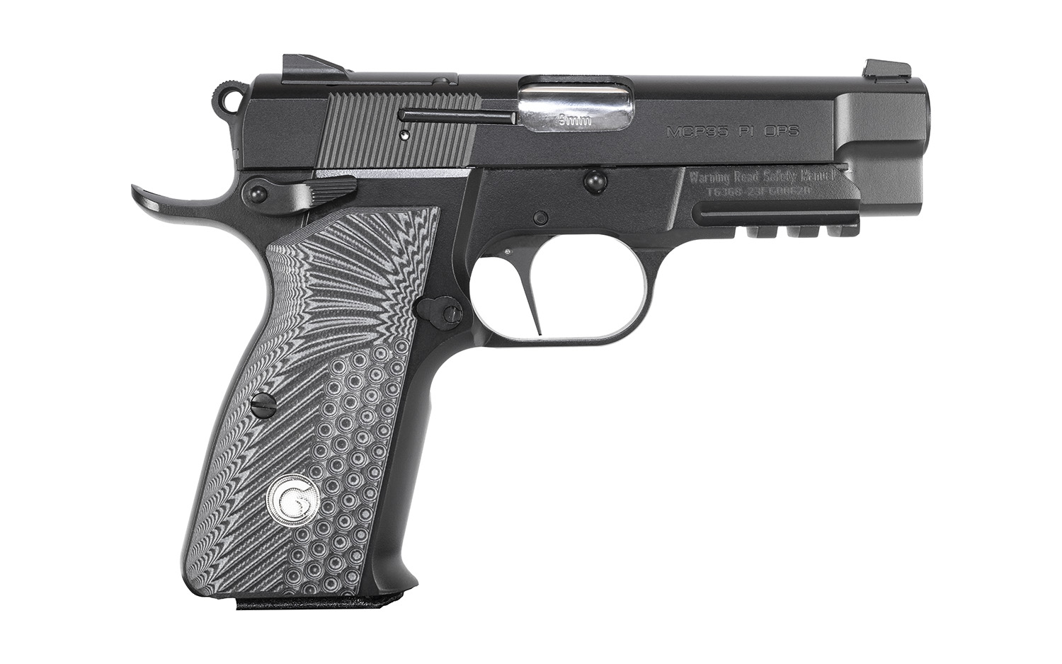 EAA GIRSAN 390446 MC P35PI OPS 9mm Luger 15+1 3.88" Matte Black Optic Ready/Serrated Steel Slide, Matte Black Steel Frame w/Accessory Rail & Beavertail Black Textured G10 Grips Ambidextrous