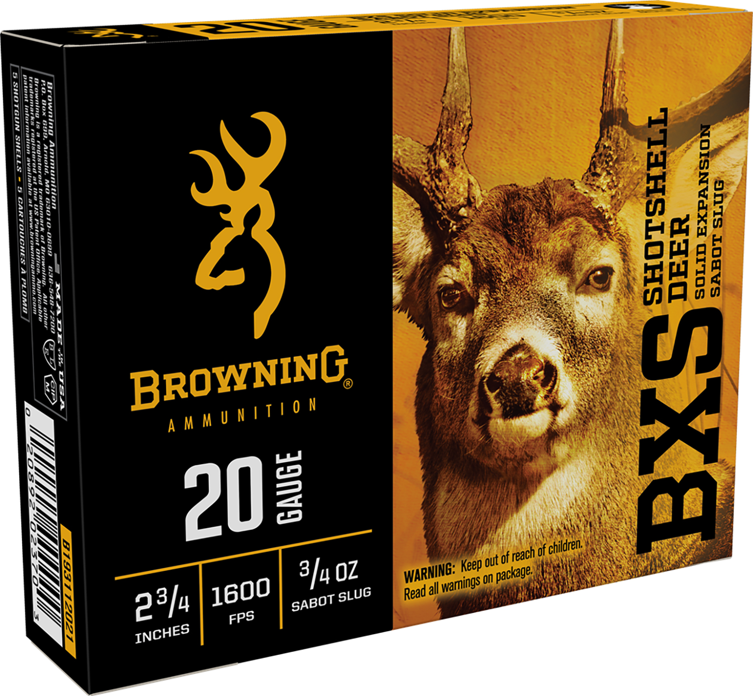 Browning Ammo B193112021 BXS 20Gauge 2.75" 3/4oz Sabot Slug Shot 5 Per Box/20 Case 3 Browning Ammo B193112021 BXS 20Gauge 2.75" 3/4oz Sabot Slug Shot 5 Per Box/20 Case