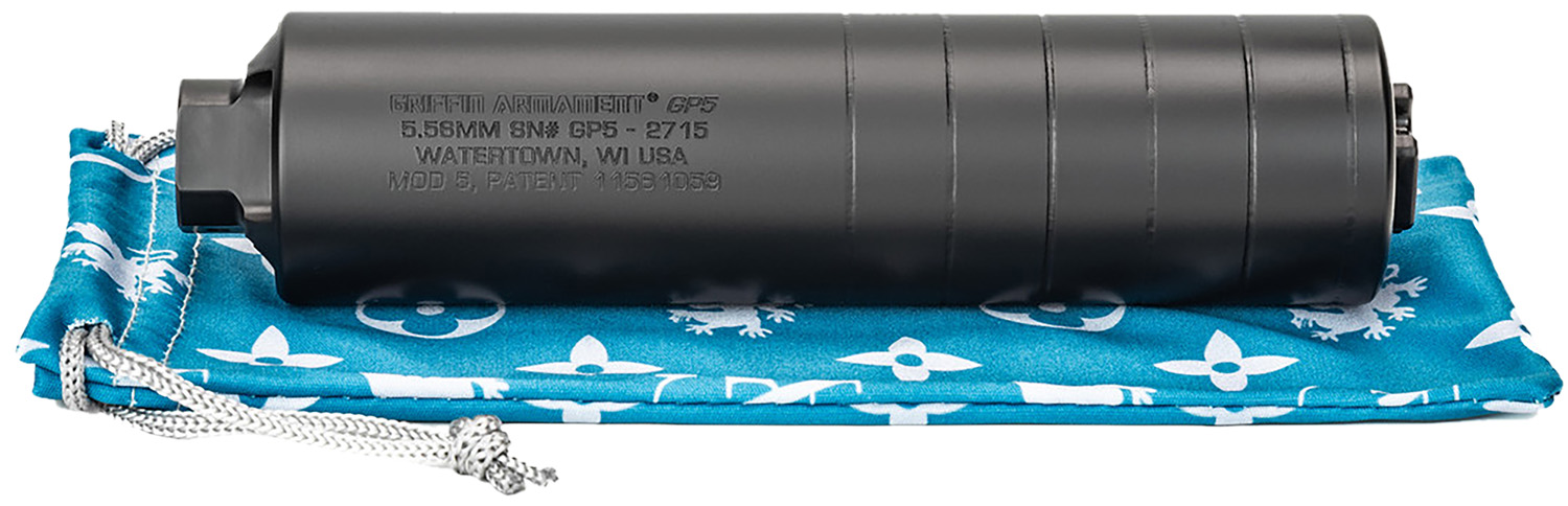 Griffin Armament GAGP5-W GP5 Direct Thread Suppressor 5.56mm 1.50" Black Cerakote 17-4 PH Stainless Steel 1/2"x28