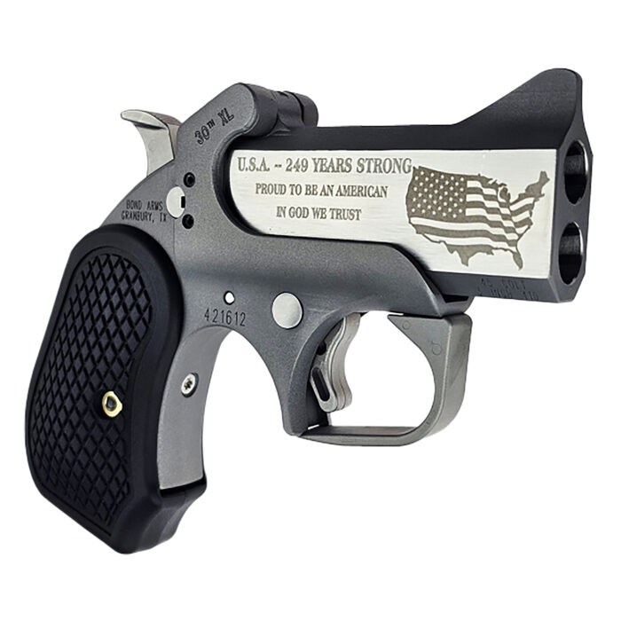 Bond Arms BA30THXL-45LC/410 30th XL  45 Colt (Long Colt)/410 Gauge 2 Shot 3" Engraved Matte Stainless Steel Barrel, Rough Matte Stainless Steel Frame, Black B6 Resin Grips