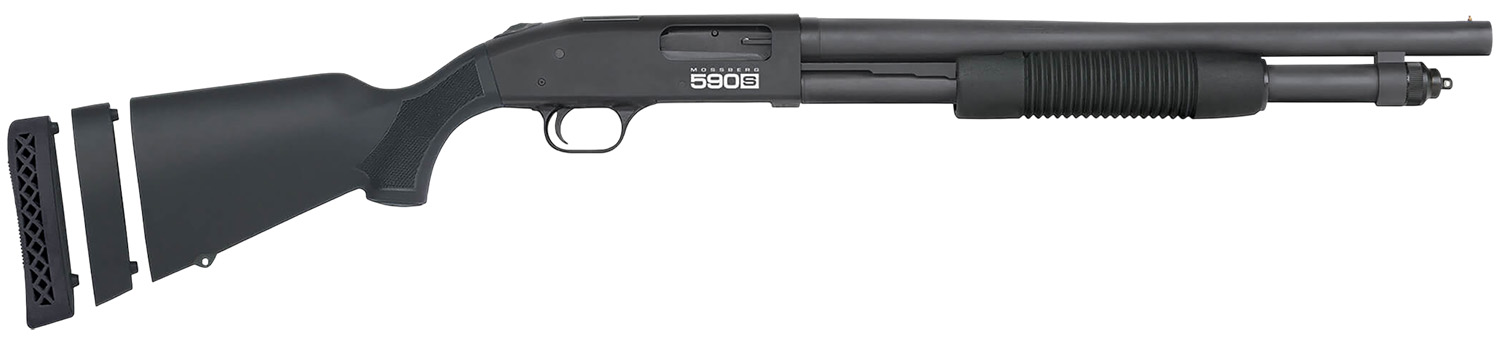 Mossberg 51609 590S 12 Gauge Pump 3" 10+1 18.50" Matte Blued Heavy Walled Barrel, Drilled & Tapped Black Receiver, Fixed Black Synthetic Stock 3 Mossberg 51609 590S 12 Gauge Pump 3" 10+1 18.50" Matte Blued Heavy Walled Barrel, Drilled & Tapped Black Receiver, Fixed Black Synthetic Stock