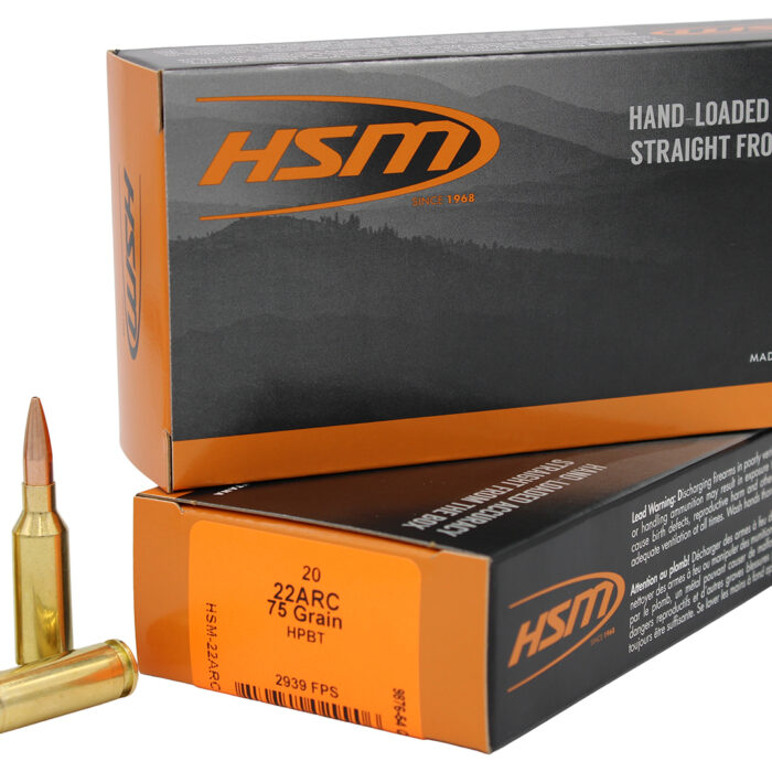 HSM 22ARC1N Varmint  22ARC 75gr Hollow Point Boat Tail 20 Per Box/25 Case
