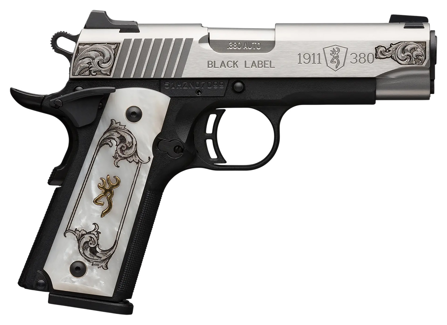 Browning 051967492 1911 Black Label Medallion Compact 380 ACP 8+1 3.63" Matte Stainless Stainless Steel Barrel & Serrated Slide, Matte Black Polymer Frame w/Beavertail, White Imitation Pearl Grip 3 Browning 051967492 1911 Black Label Medallion Compact 380 ACP 8+1 3.63" Matte Stainless Stainless Steel Barrel & Serrated Slide, Matte Black Polymer Frame w/Beavertail, White Imitation Pearl Grip