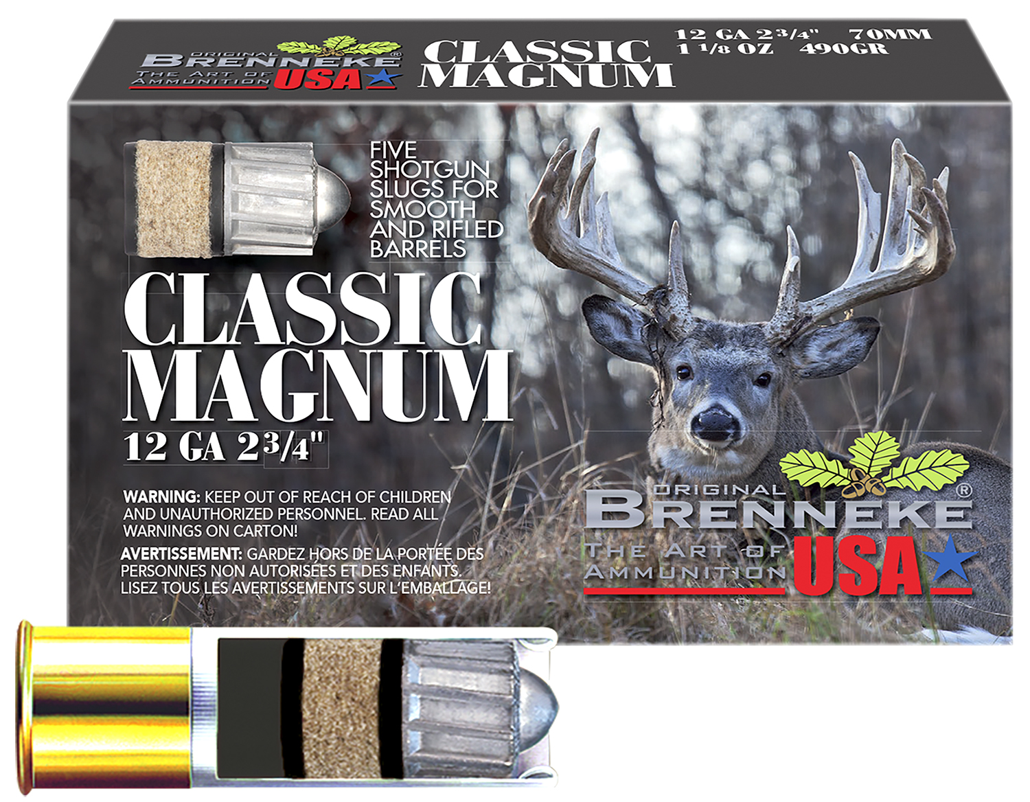 Brenneke SL122CLM Classic Magnum 12Gauge 2.75" 1 1/8oz Slug Shot 5 Per Box/50 Case 3 Brenneke SL122CLM Classic Magnum 12Gauge 2.75" 1 1/8oz Slug Shot 5 Per Box/50 Case