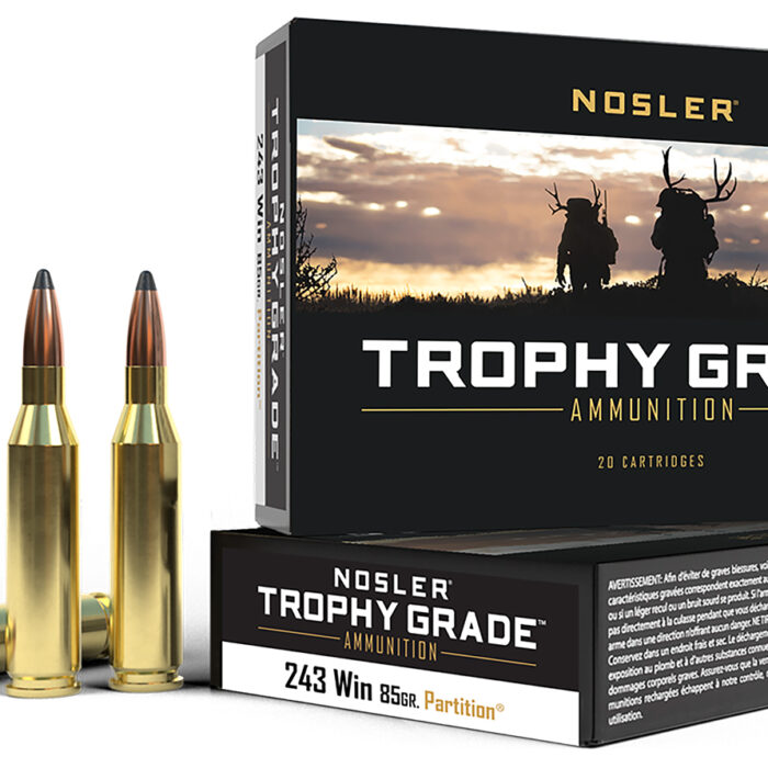 Nosler 60002 Trophy Grade  243Win 85gr Nosler Spitzer Partition 20 Per Box/10 Case