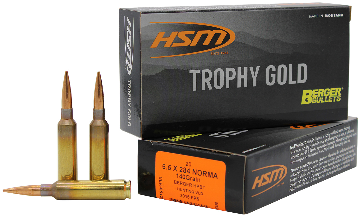 HSM 65X284140VLD Trophy Gold Extended Range 6.5x284 Norma 140 gr Berger Hunting VLD Match 20 Per Box/ 20 Case 3 HSM 65X284140VLD Trophy Gold Extended Range 6.5x284 Norma 140 gr Berger Hunting VLD Match 20 Per Box/ 20 Case
