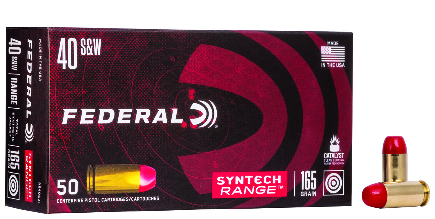 Federal AE40SJ1 American Eagle Syntech Range  40S&W 165gr Total Syntech Jacket Flat Nose 50 Per Box/10 Case