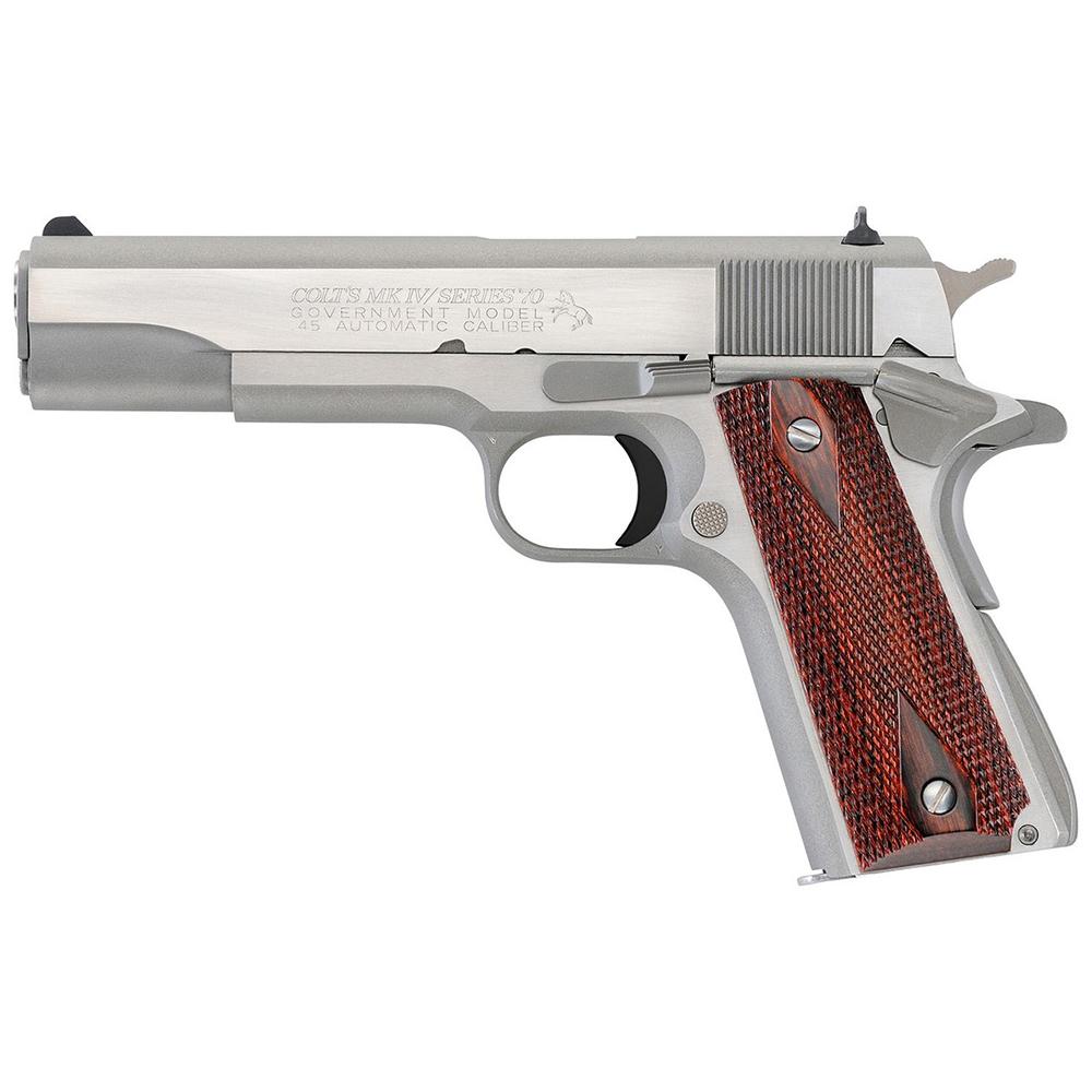 Colt 1911 Gov't Handgun .45 ACP 8rd Magazine 5" Barrel Brushed Stainless with Wood Grips 3 Colt 1911 Gov't Handgun .45 ACP 8rd Magazine 5" Barrel Brushed Stainless with Wood Grips