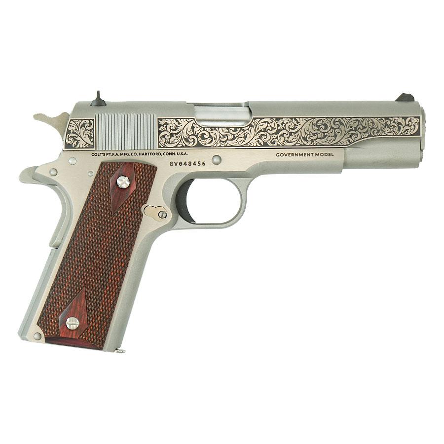 Colt Government Model "Filigree Frame and Barrel" Handgun .45 ACP 7rd Magazine 5" Barrel Stainless Frame 3 Colt Government Model "Filigree Frame and Barrel" Handgun .45 ACP 7rd Magazine 5" Barrel Stainless Frame