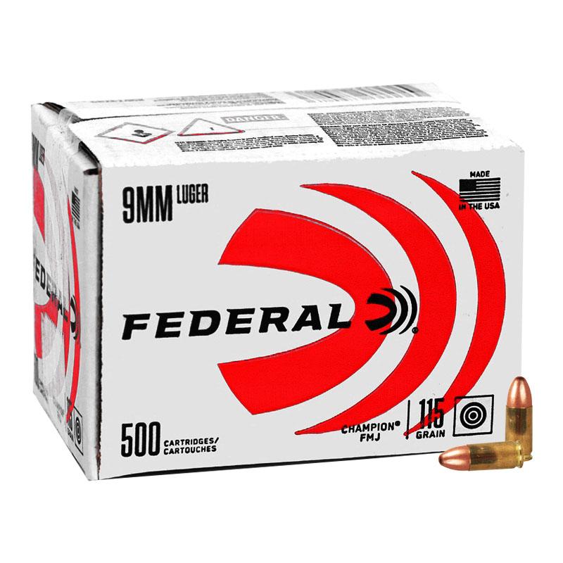 Federal Champion Training Handgun Ammunition 9mm Luger 115 gr FMJ 1125fps 500/ct (Bulk) 3 Federal Champion Training Handgun Ammunition 9mm Luger 115 gr FMJ 1125fps 500/ct (Bulk)
