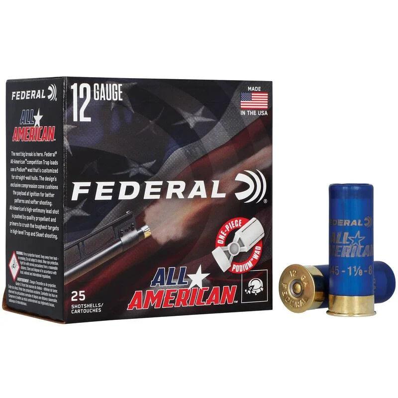 Federal All American Shotshells 12ga 2-3/4" 1-1/8oz 1145 fps #8 25/ct 3 Federal All American Shotshells 12ga 2-3/4" 1-1/8oz 1145 fps #8 25/ct