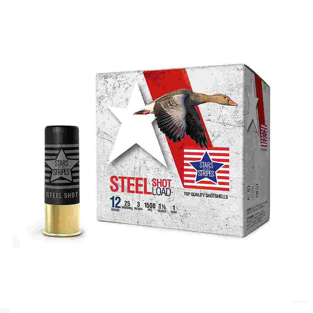 PPU Stars & Stripes Steel Shotshell 12ga 3'' 1-1/8 oz 1500 fps #1 25/ct 3 PPU Stars & Stripes Steel Shotshell 12ga 3'' 1-1/8 oz 1500 fps #1 25/ct
