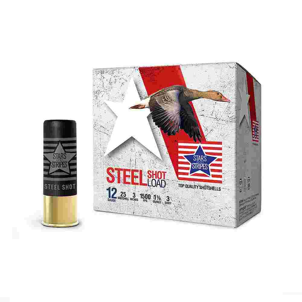 PPU Stars & Stripes Steel Shotshell 12ga 3'' 1-1/8 oz 1500 fps #3 25/ct 3 PPU Stars & Stripes Steel Shotshell 12ga 3'' 1-1/8 oz 1500 fps #3 25/ct