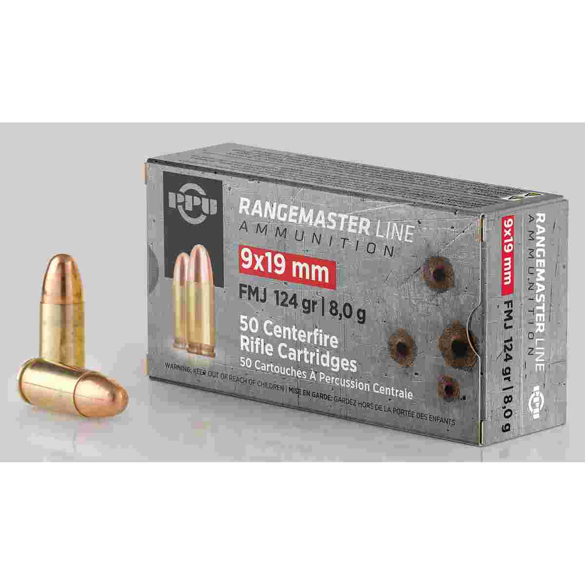 PPU Rangemaster Rifle Ammunition 9mm Luger 124gr FMJ 1263 fps 50/ct 3 PPU Rangemaster Rifle Ammunition 9mm Luger 124gr FMJ 1263 fps 50/ct