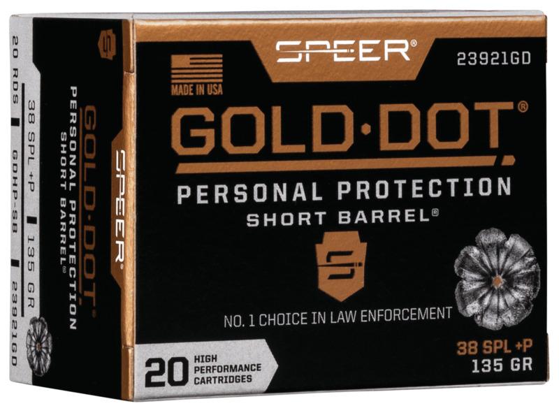 Speer Gold Dot Short Barrel Handgun Ammunition .38 Spl (+P) 135 gr HP 860 fps 20/ct 3 Speer Gold Dot Short Barrel Handgun Ammunition .38 Spl (+P) 135 gr HP 860 fps 20/ct