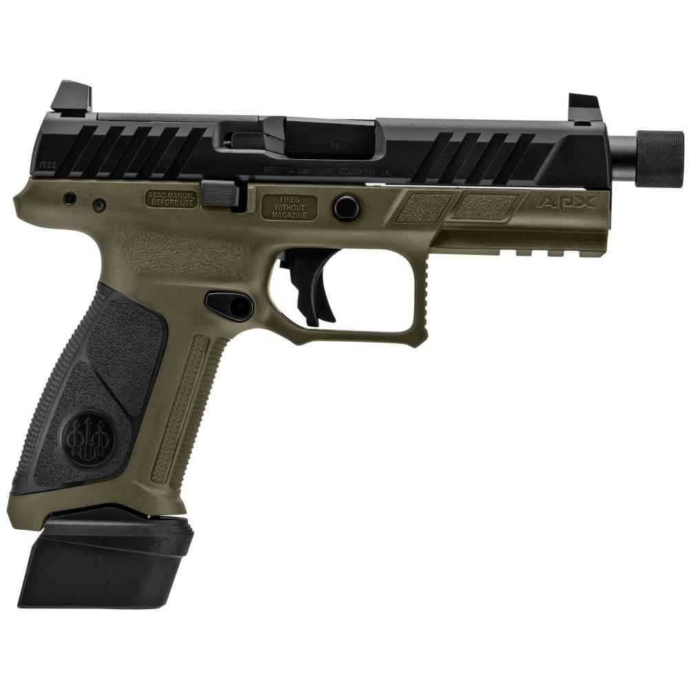 Beretta APX A1 Full Size Tactical Handgun 9mm Luger 21rd Magazines (3) 4.8" Threaded Barrel OD Green with Black Slide and Grip 3 Beretta APX A1 Full Size Tactical Handgun 9mm Luger 21rd Magazines (3) 4.8" Threaded Barrel OD Green with Black Slide and Grip