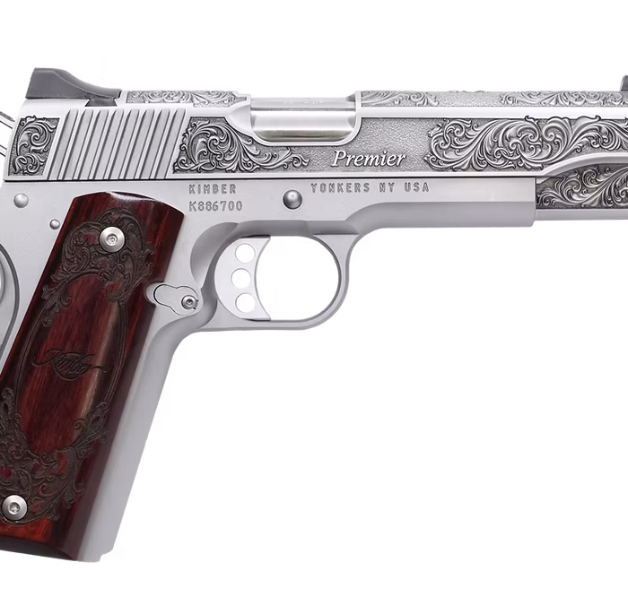 KIMBER 1911 PREMIER 45ACP PISTOL 5" STAINLESS ENGRAVED, ENGRAVED ROSEWOOD GRIP 1-7RD 1 OF 200