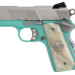 Iver Johnson Arms THRASHERTB9 1911 Thrasher Officer 70 Series 9mm Luger 3.13" 8+1 Tiffany Blue Cerakote Silver Cerakote White Synthetic Pearl Grip 1 111750