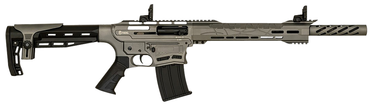 Citadel CBOSS2512TG Boss-25  12 Gauge Semi-Auto 3" 5+1 18.75" Black Steel Threaded Barrel, Tungsten Gray Picatinny Rail Receiver, Black Adj Comb Synthetic Stock, Black Finger Groove Grip